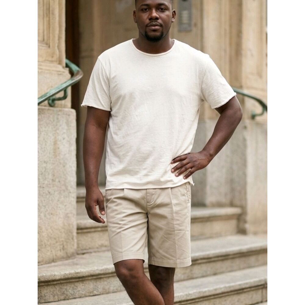 Forever 21 Men's T-Shirt XL Soft Double Layer Tee Cream Short Sleeve Rolled Hem